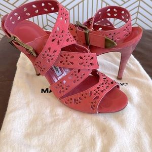 Manolo Blahnik Pink Suede Sandal Size 37 1/2